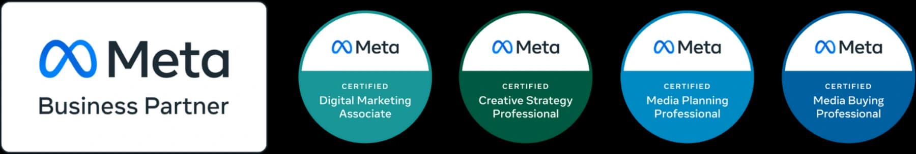 Meta Business Partner; Meta Certified Digital Marketing Associate, Creative Strategy Professional, Media Planning Professional and Media Buying Professional